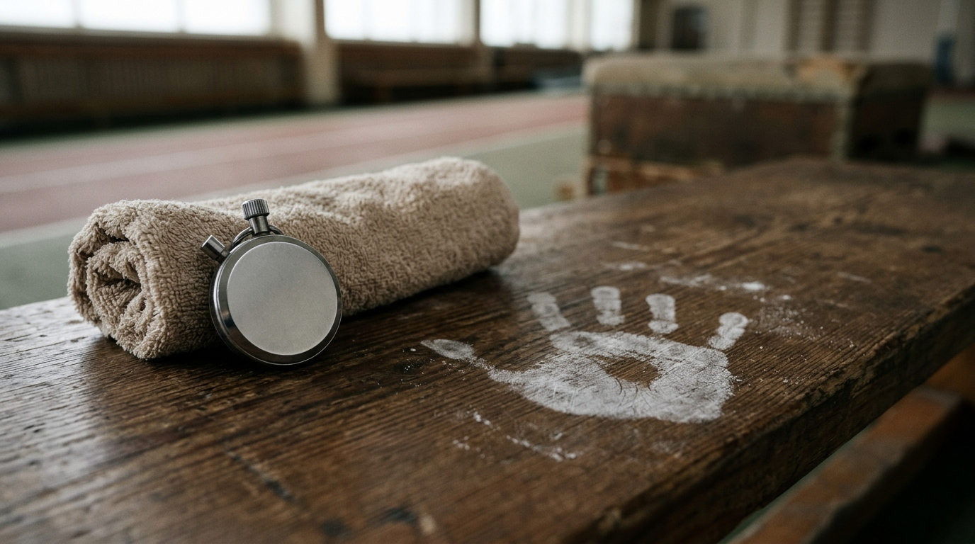 CHALK AND STOPWATCH — Season 1 · Turned stopwatch, rolled towel & chalk handprint