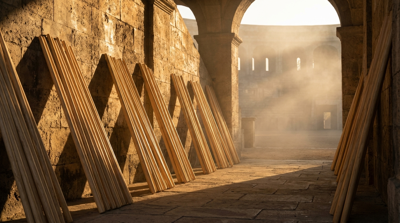 THE STAGING ARCADE — Season 1 · Polished ash staffs beneath the grandstands
