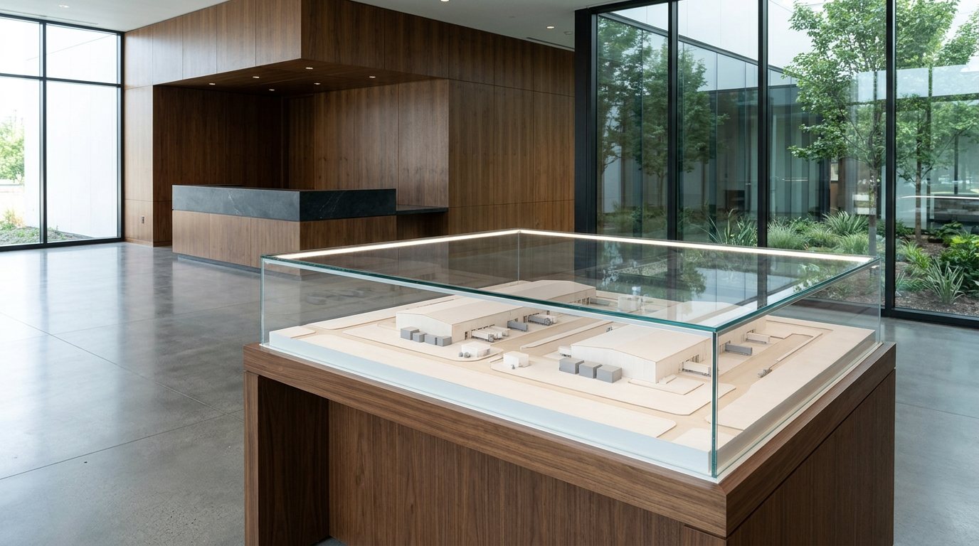 THE MASTER MODEL — Season 1 · Architectural scale model in the headquarters lobby