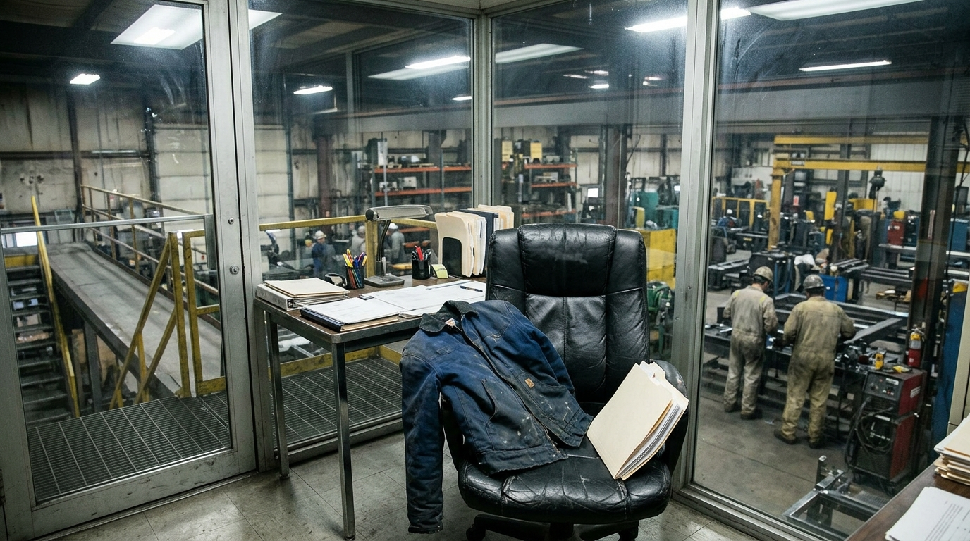 THE MEZZANINE REVEAL — Season 1 · Work jacket & evaluation folder above the floor