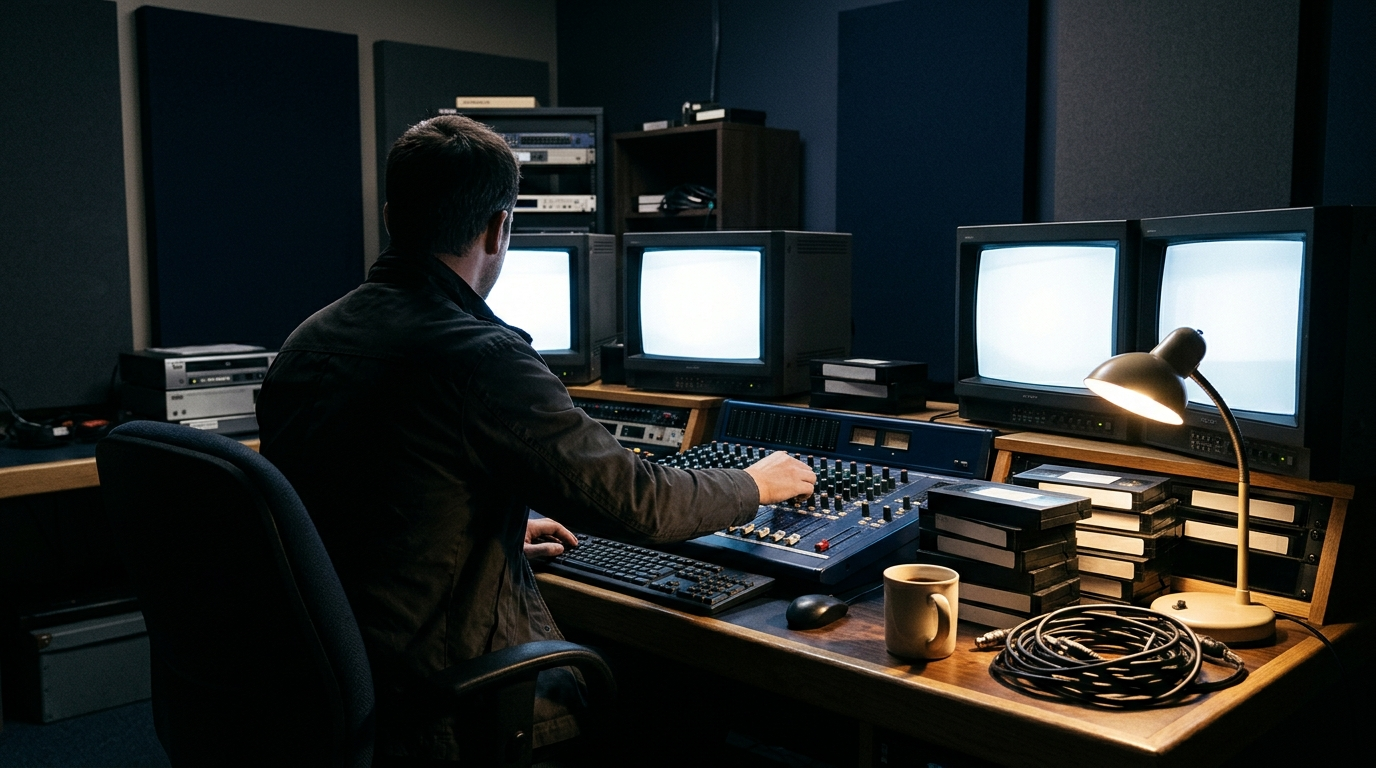 LATE EDIT BAY — Season 1 · Nightly broadcast assembly room