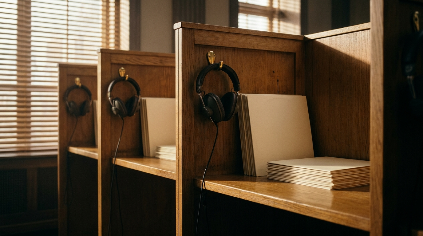 LISTENING ARCHIVE — Season 1 · Wooden booths & unmarked record sleeves